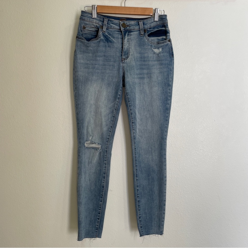 Kut from the Kloth Carlo Fray Hem Lightly Distressed Ankle Skinny Jeans - Blue